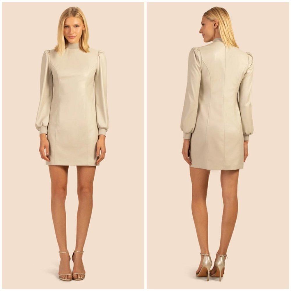 💕TRINA TURK💕 Wrigley Dress ~ Vegan Leather Oyster White 8 NWT